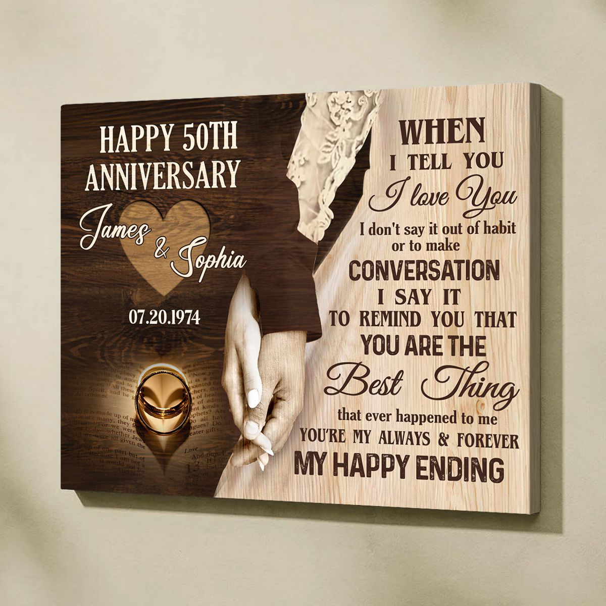 Happy 50th Wedding Anniversary Canvas Print Meaningful Gift For