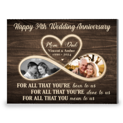 Everlasting Love Happy 34th Wedding Anniversary Canvas Print Gift For Mom And Dad