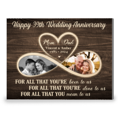 Everlasting Love Happy 39th Wedding Anniversary Canvas Print Gift For Mom And Dad
