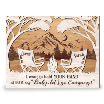 Let's Go Camping Unique Gift For Couple Custom Name Canvas Print