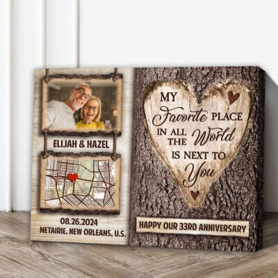 My Favorite Place Custom Map And Photo Happy 33rd Anniversary Canvas Print Gift For Couple