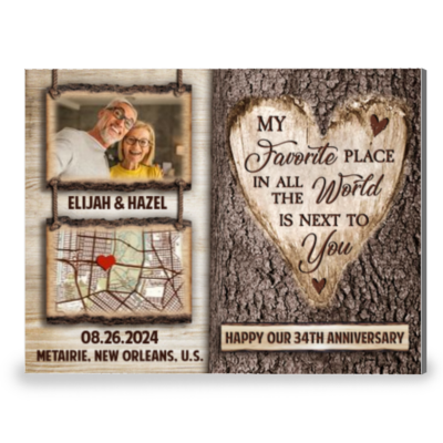 My Favorite Place Happy 34th Anniversary Canvas Photo Print For Couple