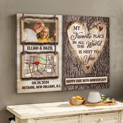 My Favorite Place Custom Map And Photo Happy 36th Anniversary Canvas Print Gift For Couple