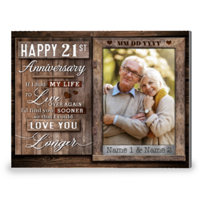 21st Anniversary Window Frame Personalized Canvas Wall Art