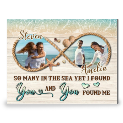 Lovely Beach Gift For Couple Custom Photos With Infinite-Shaped Canvas Print