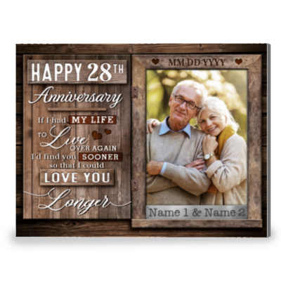 28th Anniversary Window Frame Personalized Canvas Wall Art
