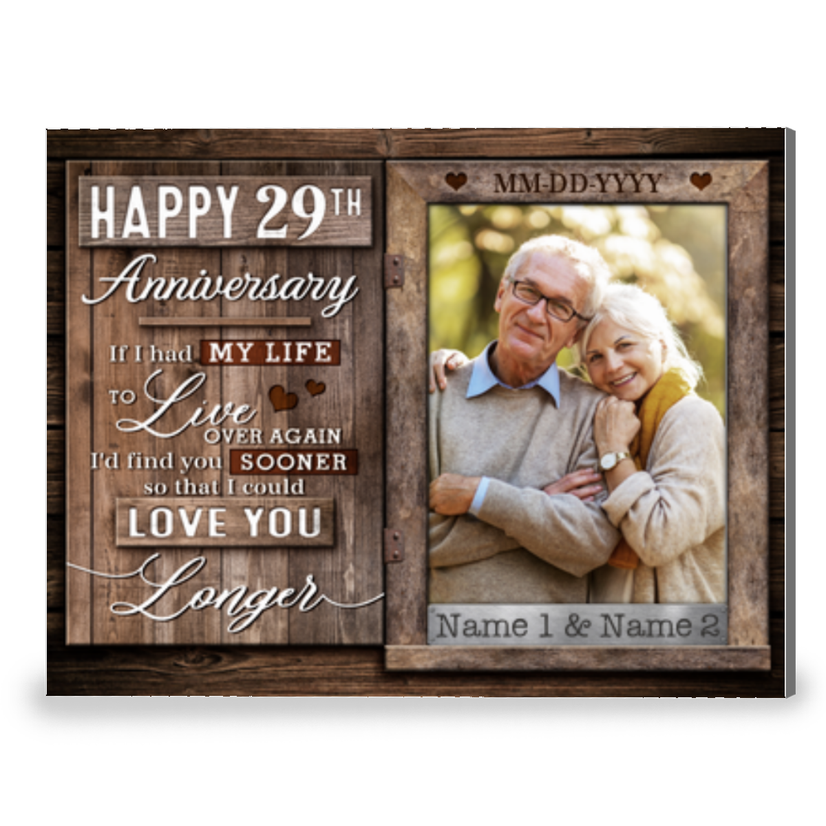 29th Anniversary Window Frame Personalized Canvas Wall Art