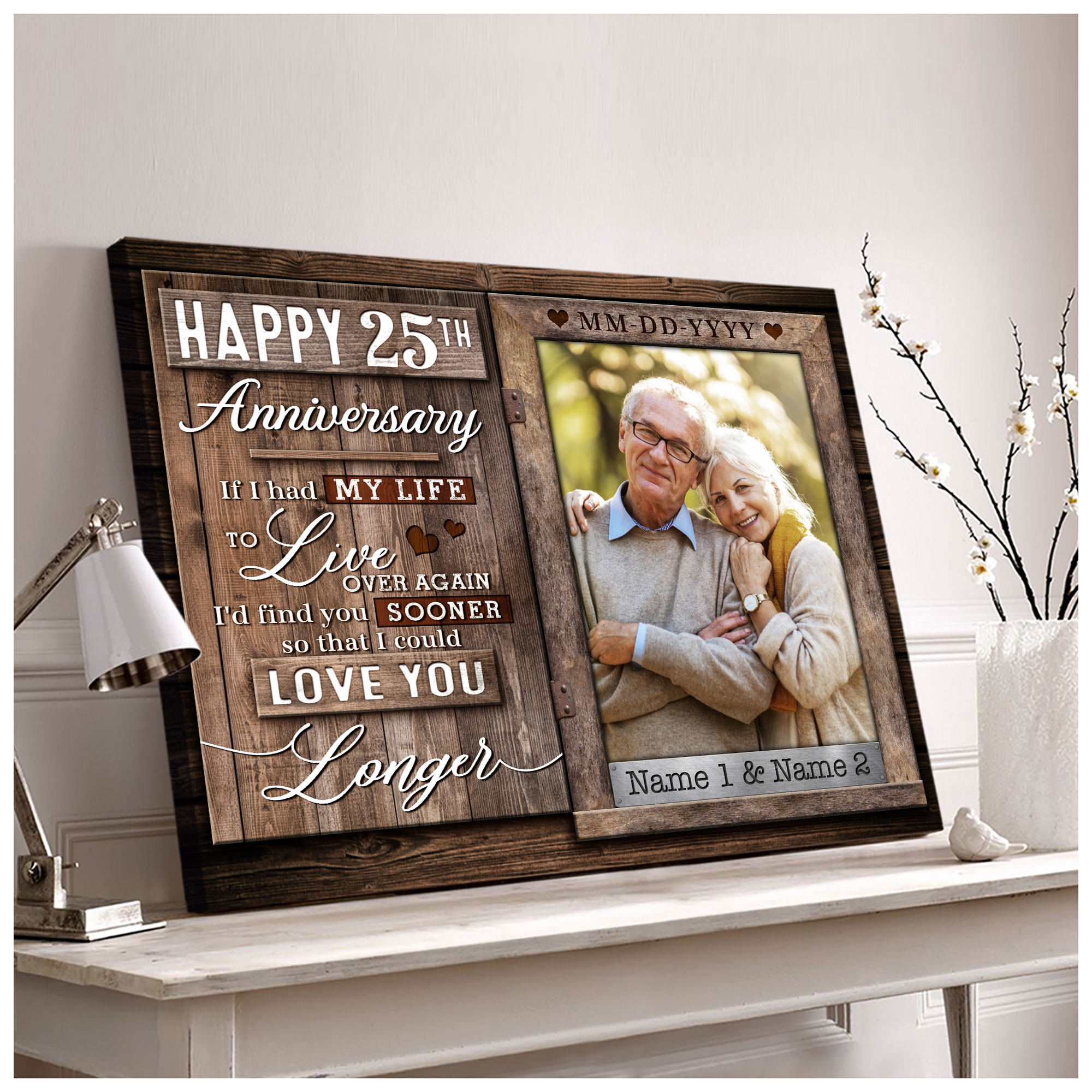 25th Anniversary Window Frame Personalized Canvas Wall Art