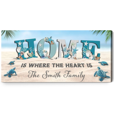 Home Is Where The Heart Is Beach And Turtles Lovely Family Gift Personalized Names Canvas Print