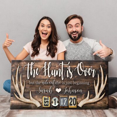 Newlyweds Gift Personalized Hunting Couple Canvas Wall Art