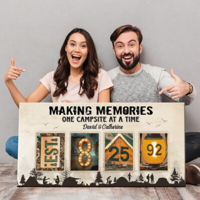 Unique Gift For Camping Couples Custom Name And Date Canvas Wall Art