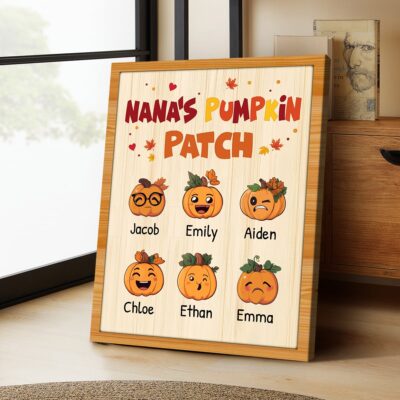 Custom Grandkids Name Nana's Pumpkin Patch Fall Season Canvas Wall Art