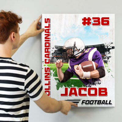 Personalized Sports Player Football Photo Canvas Wall Decor Gift