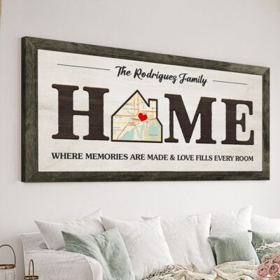 Home Custom Map Gift For Family Canvas Print Wall Decor