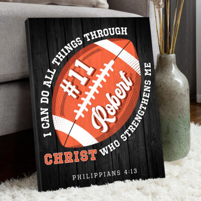 Christian Football Player Gifts Personalized Sport Canvas Wall Art