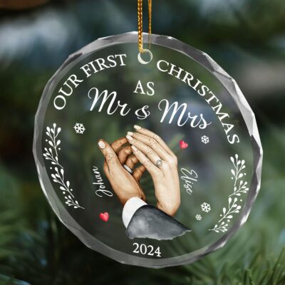 Our First Christmas Engaged Married - Gift For Couple Personalized Custom Glass Ornament