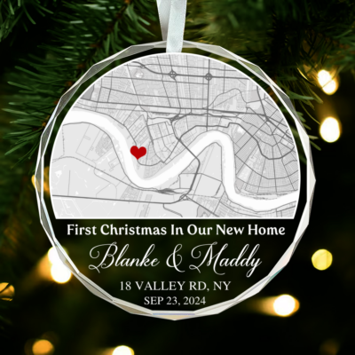 First Christmas In New Home - Custom Map Personalized Christmas Glass Ornament Home Decoration