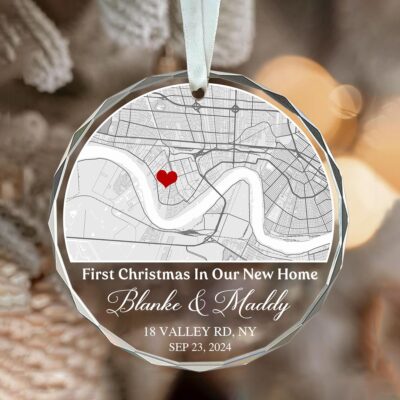 First Christmas In New Home - Custom Map Personalized Christmas Glass Ornament Home Decoration