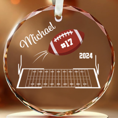 Custom American Football Decor Gift Football Lovers Glass Ornament