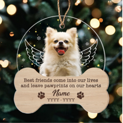 Personalized Memorial Dog Gift Pet 2-Layered Wood And Acrylic Ornament