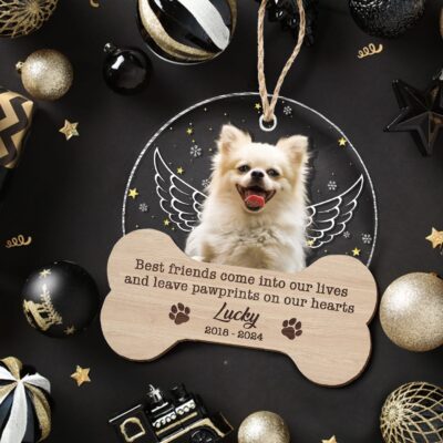 Personalized Memorial Dog Gift Pet 2-Layered Wood And Acrylic Ornament