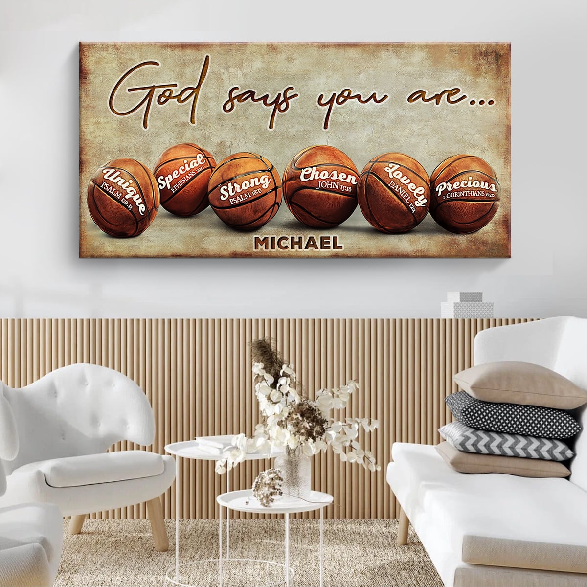 Inspirational Basketball Gift Ideas Sport God Says You Are Wall Art Decor -  Wrapped Canvas, 20x10 inches, image size:1200x1200