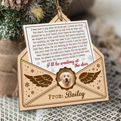 Sympathy Gifts for Dog Owners Waiting At The Door Letter Wooden Ornament