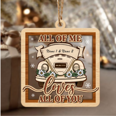 Custom Newlyweds Gift Couple Anniversary 2-Layered Wooden And Acrylic Ornament