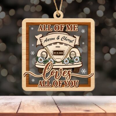 Custom Newlyweds Gift Couple Anniversary 2-Layered Wooden And Acrylic Ornament