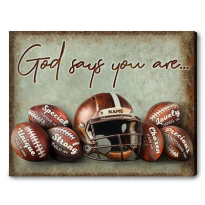 Inspirational Football Gift Ideas Sport God Says You Are Canvas Print