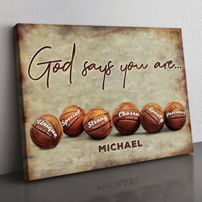 Inspirational Basketball Gift Ideas Sport God Says You Are Canvas Print