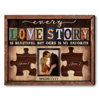 Custom Couple Photo Anniversary Gift Love Story Canvas Wall Art Decor