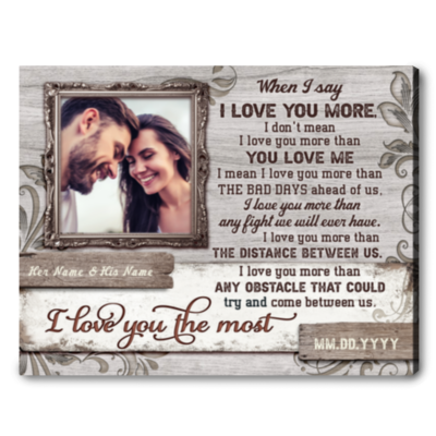 Personalized Couple Photo Gift I Love You The Most Canvas Wall Art Decor