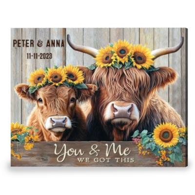 Personalized Couples Gifts Rustic Farmhouse Decor Highland Cows Canvas Wall Art