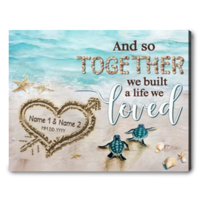 Loving Beach Couple Turtles Gift For Couple Wedding Anniversary Canvas Wall Art