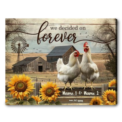 Personalized Farmhouse Wedding Anniversary Gift Rooster And Hen Canvas Wall Art