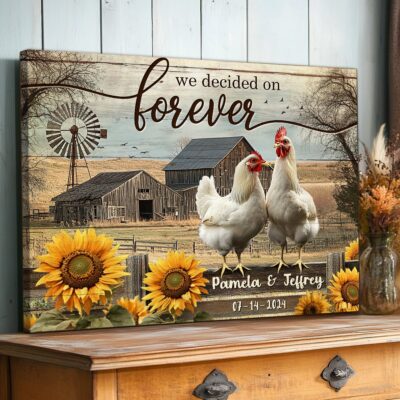 Personalized Farmhouse Wedding Anniversary Gift Rooster And Hen Canvas Wall Art