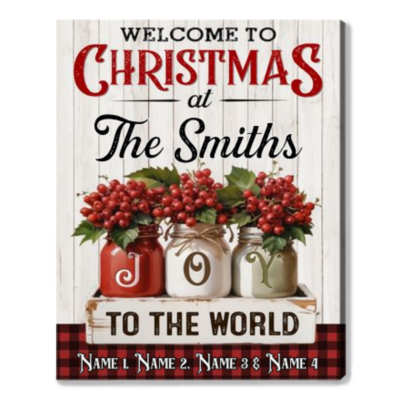 Joy To The World Christmas Gifts For Family Custom Name Canvas Print Wall Decoration