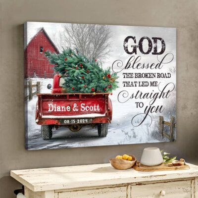 Customized Xmas Couple Gift Christmas Red Truck Snowy Canvas Print