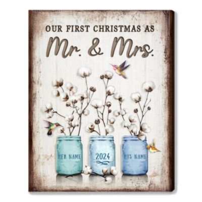 First Christmas Couple Gift Personalized Newlyweds Canvas Wall Art