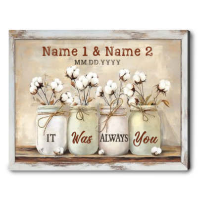 Floral Wedding Anniversary Gift Idea Custom Couple Name Canvas Wall Art