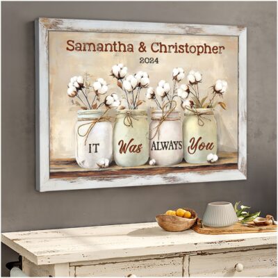 Floral Wedding Anniversary Gift Idea Custom Couple Name Canvas Wall Art