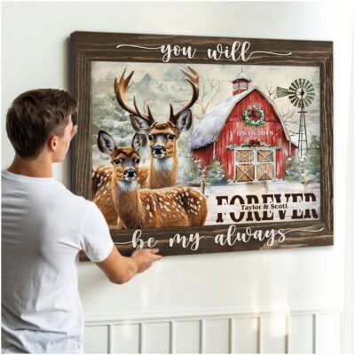 Personalized Farmhouse Christmas Couple Gift Buck And Doe Wedding Anniversary Canvas