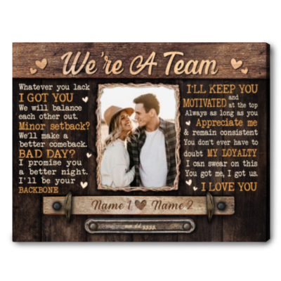 Custom Couple Photo Anniversary Gift We're a Team Canvas Wall Art