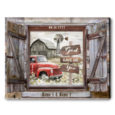 Custom Couple Name And Date Gift Farmhouse Wooden Window Canvas Print