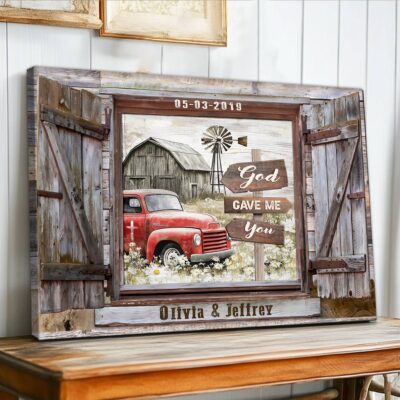 Custom Couple Name And Date Gift Farmhouse Wooden Window Canvas Print