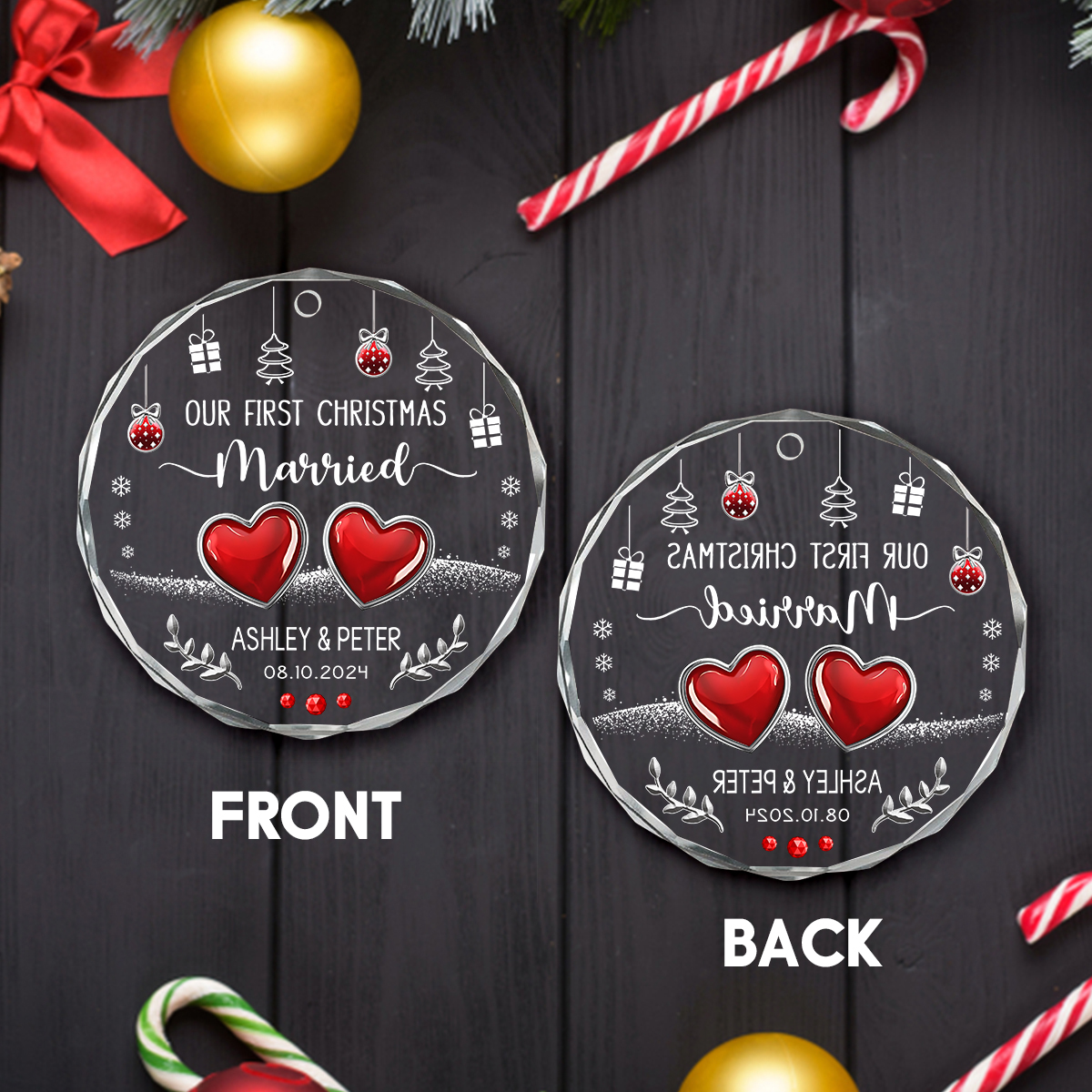 First Christmas Gift For Newlyweds Custom Couple Name Glass