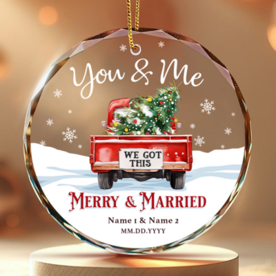 New Married Couple Ornament Customized First Christmas Glass Ornament