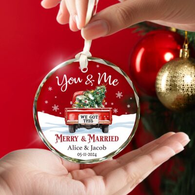 New Married Couple Ornament Customized First Christmas Glass Ornament