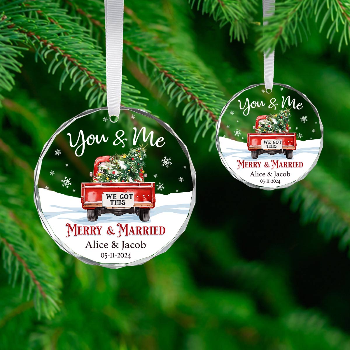 New Married Couple Ornament Customized First Christmas Glass